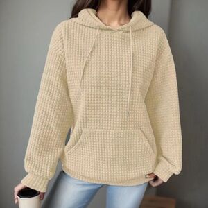 Love Tree Tan Hooded Waffle Sweater with Pocket Large